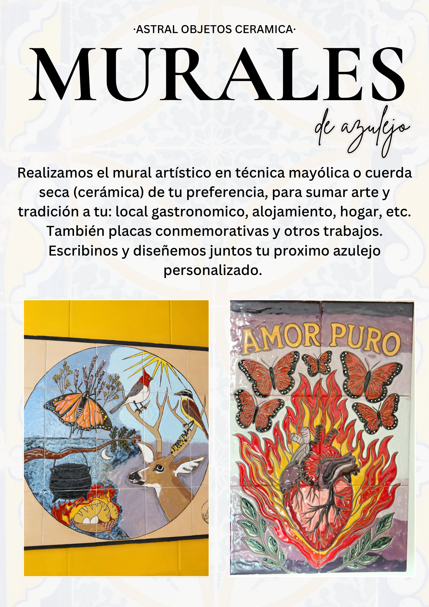 mural de azulejo personalizado de mayolica, cuerda seca y pintura bajo cubierta